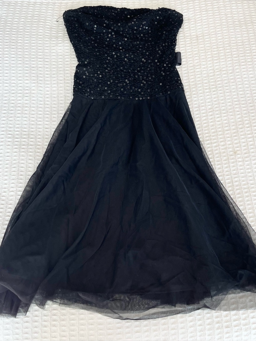 Cache Strapless Black Sequin Bodice A-Line Dress